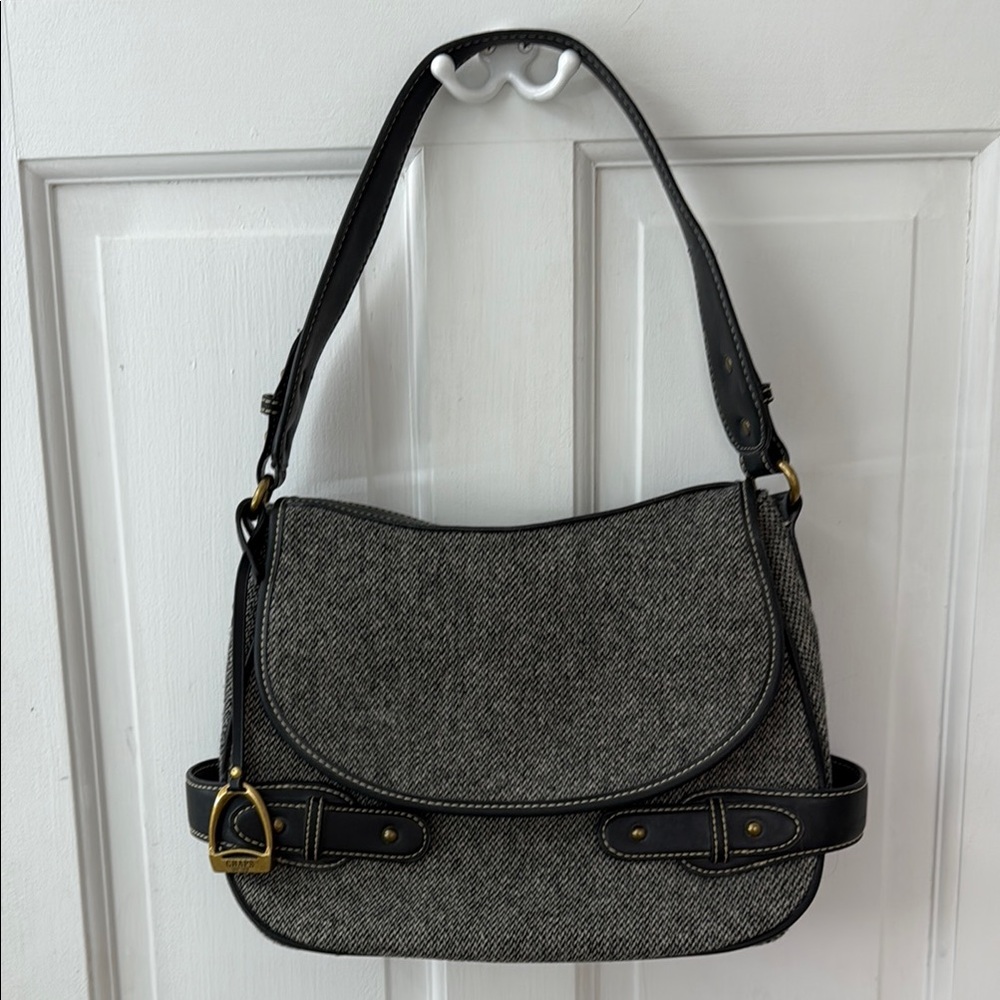 Chaps Black and Gray Shoulder Bag with Tweed-like Texture